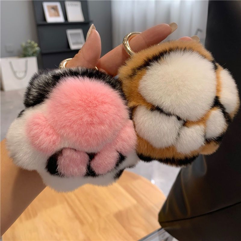 真獭兔毛虎爪包包挂件小猫爪钥匙扣挂件手工可爱便携