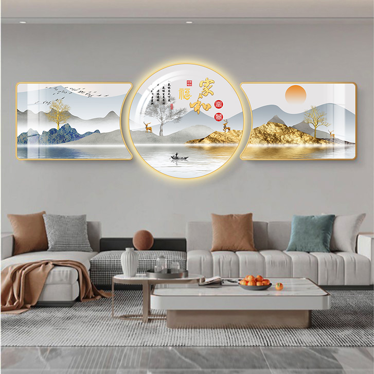 【2025】灯画客厅装饰画日出东方旭日东升装饰画三联画家
