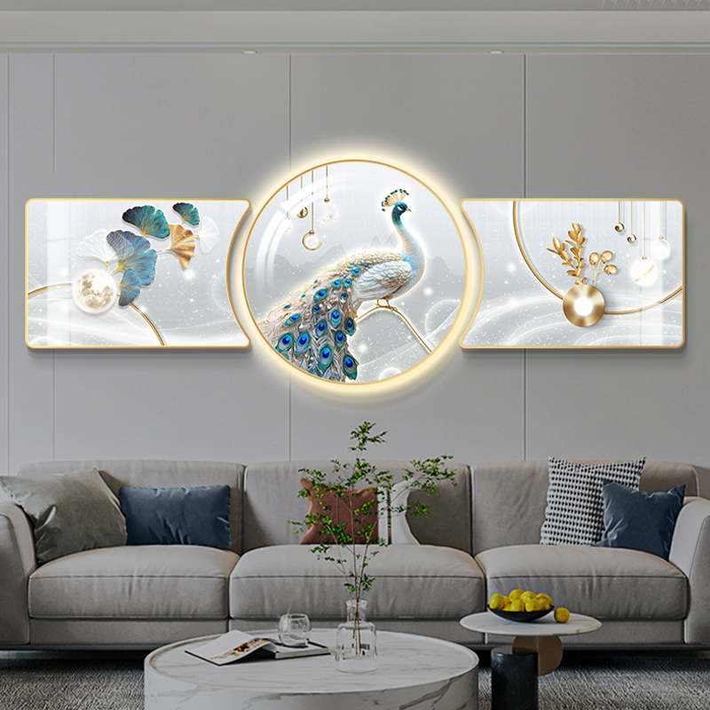 【2025】新中式客厅装饰画挂画高级感三联沙发背景墙发光灯画壁画