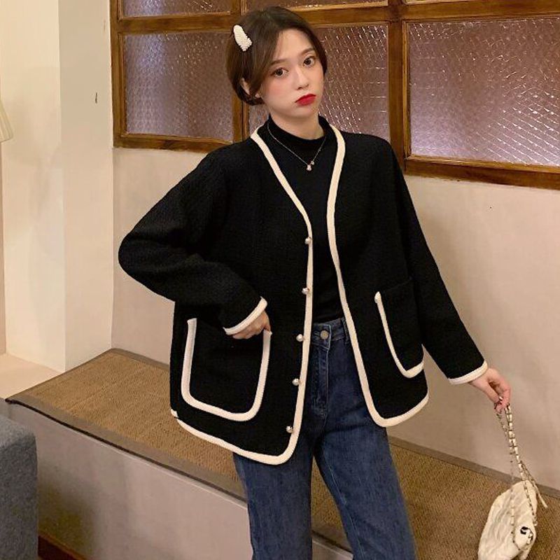 大码女装微胖mm早秋chic时尚撞色上衣显瘦遮肉韩版小香风别致外套