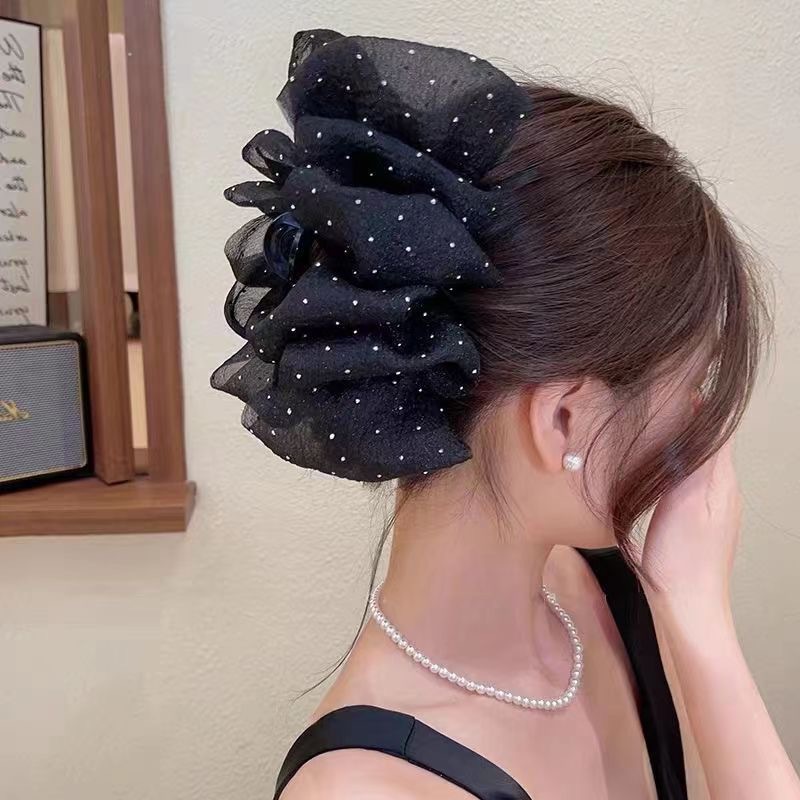 朵泡泡抓夹女轻奢头蝴蝶结发夹后脑勺鲨鱼夹新娘头发饰头公主小香