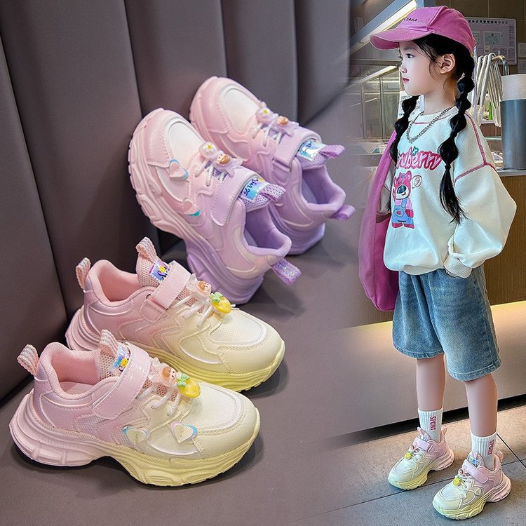 巴拉KIDS女童运动鞋2023秋冬季新款渐变色卡通网面小学生老爹鞋轻
