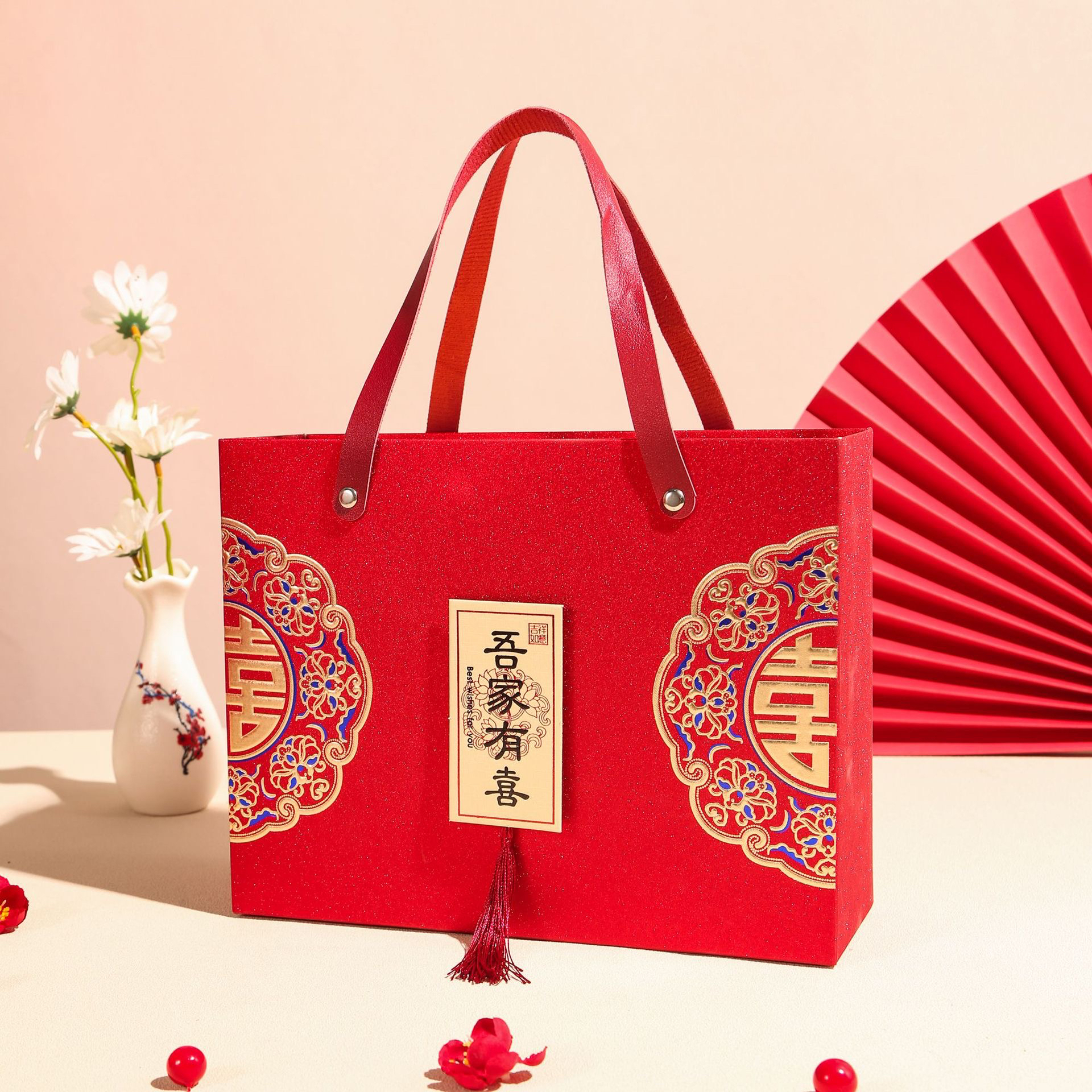 手提伴手礼盒子袋子瓦楞盒结婚回礼盒子空盒订婚大容量盒子喜糖盒