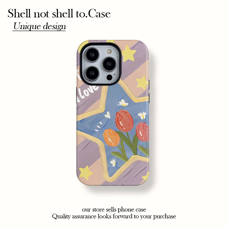 菲林二合一油画郁金香适用苹果16/15promax手机壳14/13磁吸12女款