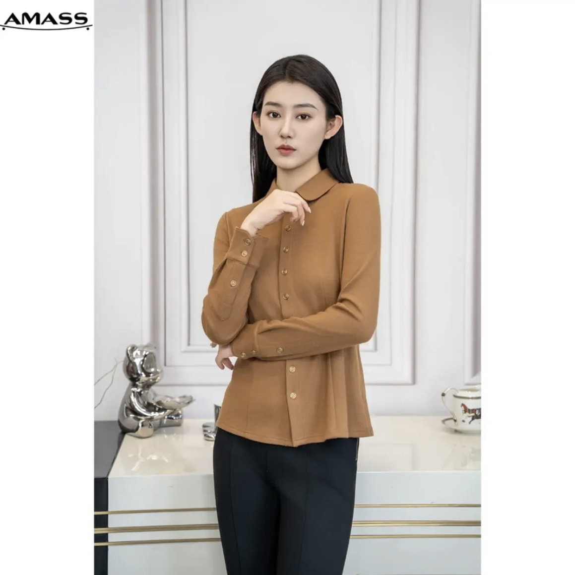 AMASS/阿玛施 轻职场新款时髦显瘦百搭时尚翻领衬衫