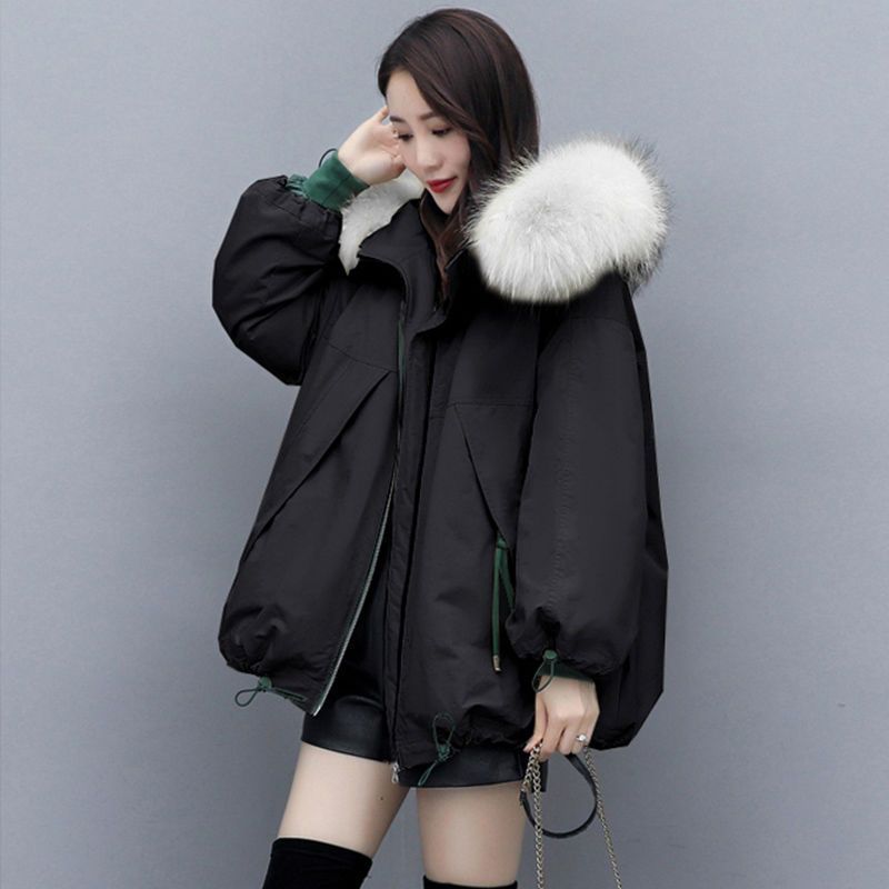 派克服女2023新爆款女冬季加绒棉服时尚洋气小个子加厚中长款棉袄