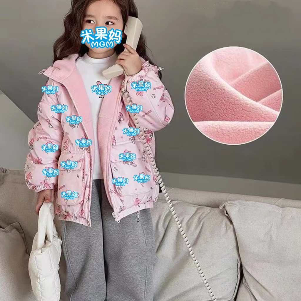 女童2024春季新款连帽满印两面穿时尚外套D5322