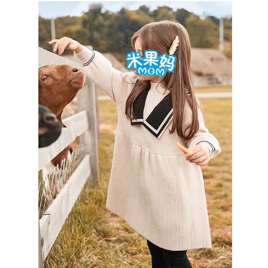 女童秋冬新款洋气假两件中长款针织连衣裙(按身高拍)D4539