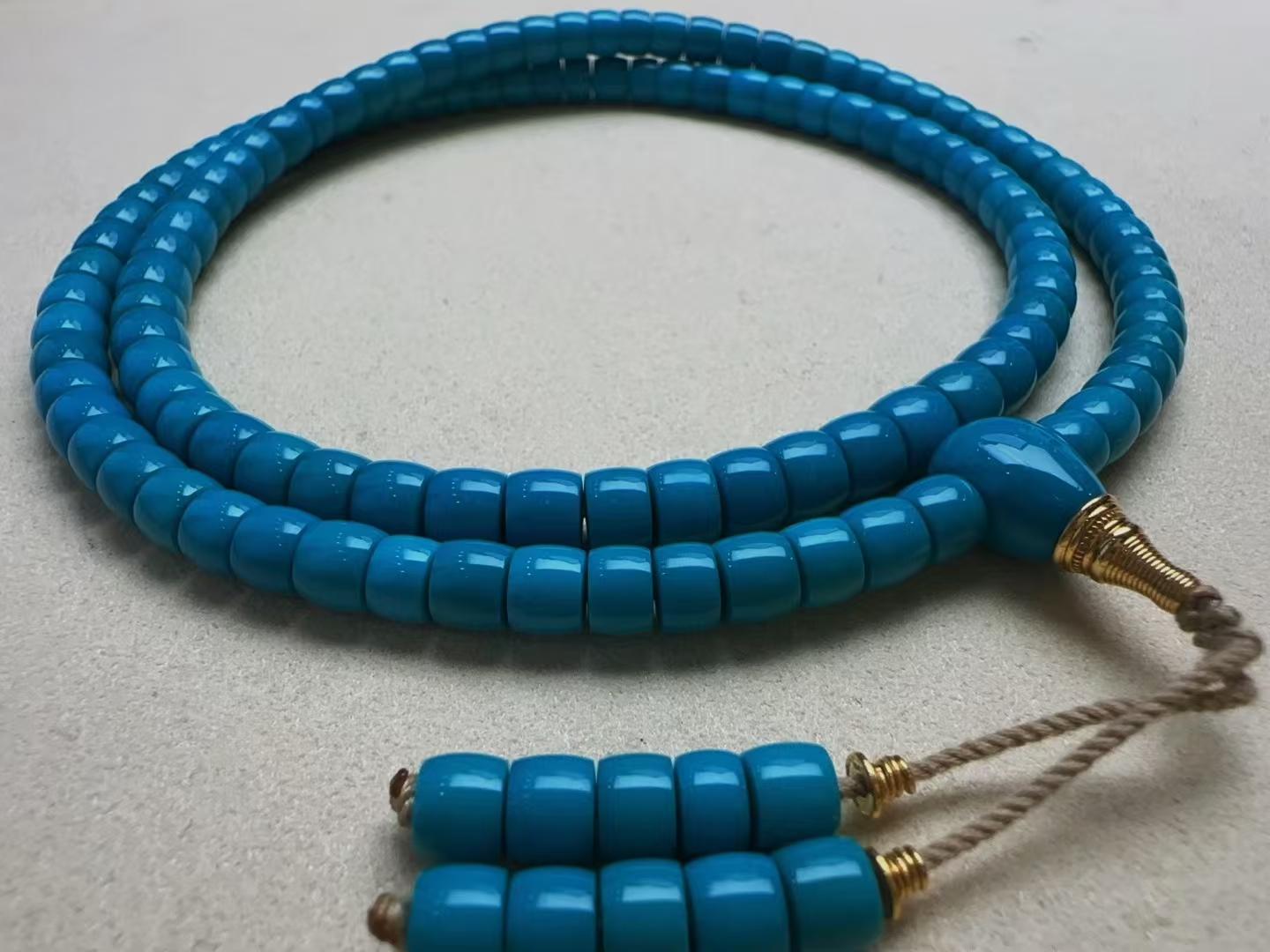 【莲心珠宝】暴力蓝直切108佛珠项链云盖寺原矿6.5-7.5mm