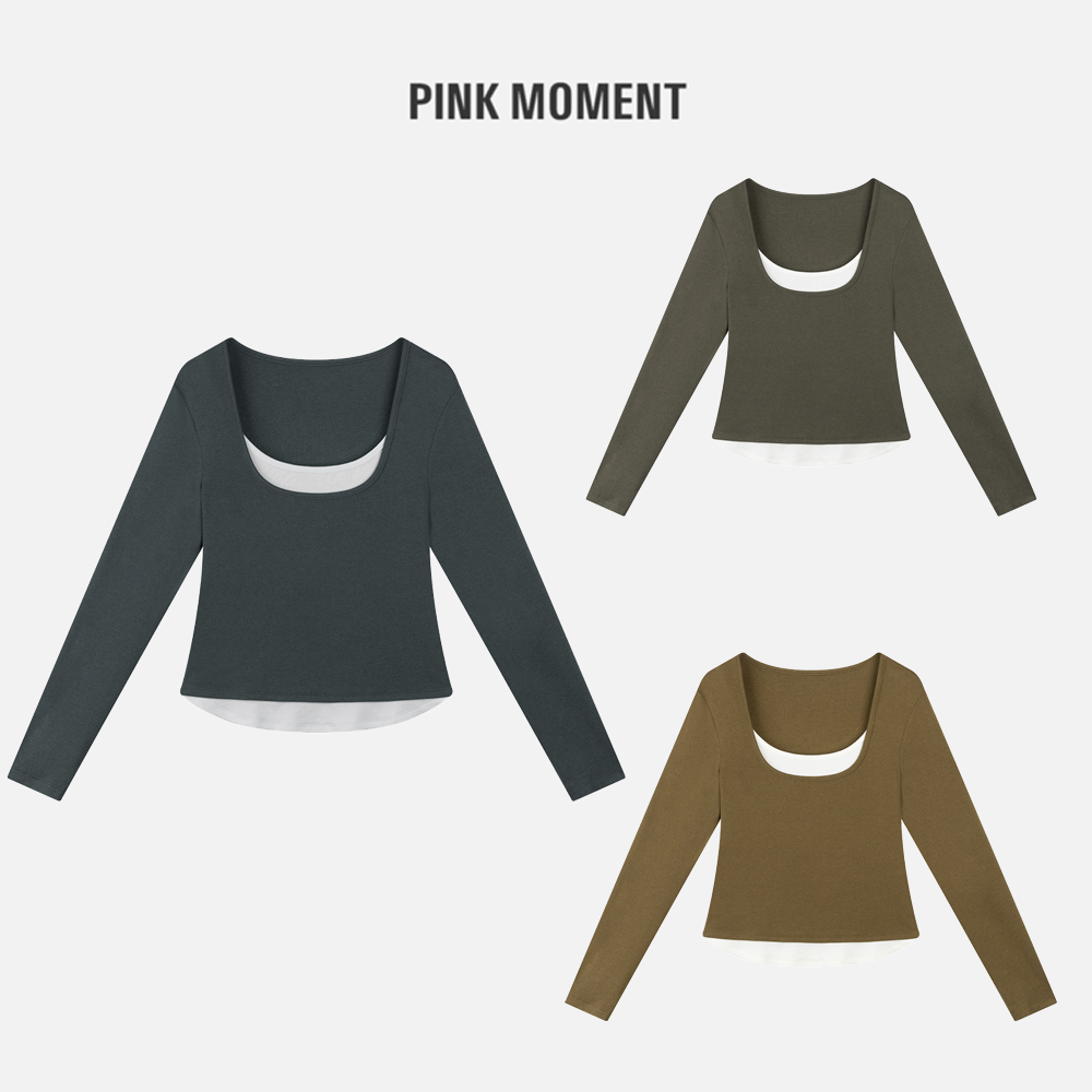 PM王囡囡 “野性美人” 显瘦百搭方领拼色假两件T恤 NC1C0074