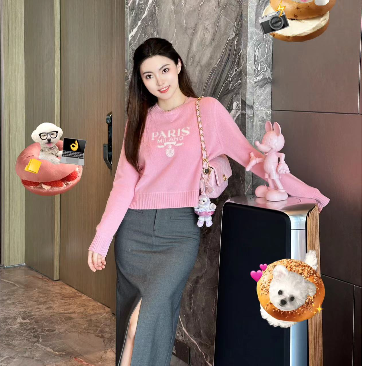 PM王囡囡 “樱桃露西”  韩系初恋风字母印花长袖毛衣 NC1C0029