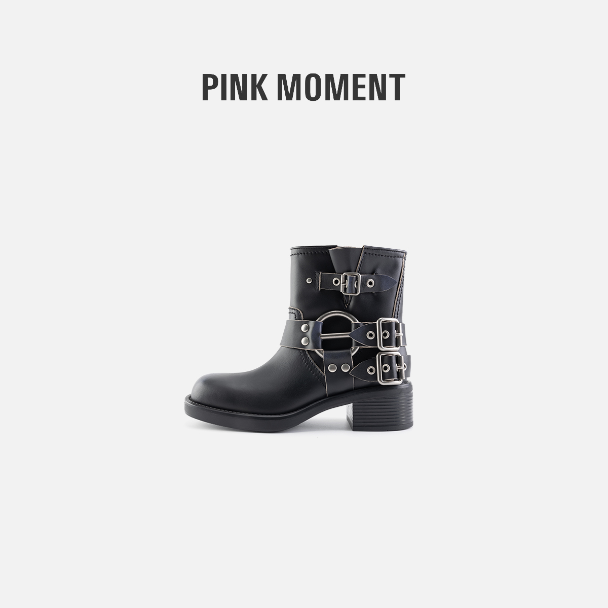 PM王囡囡 “机车女孩” 粗跟法式短靴牛仔靴（跟高:4.5cm） NC1C0115