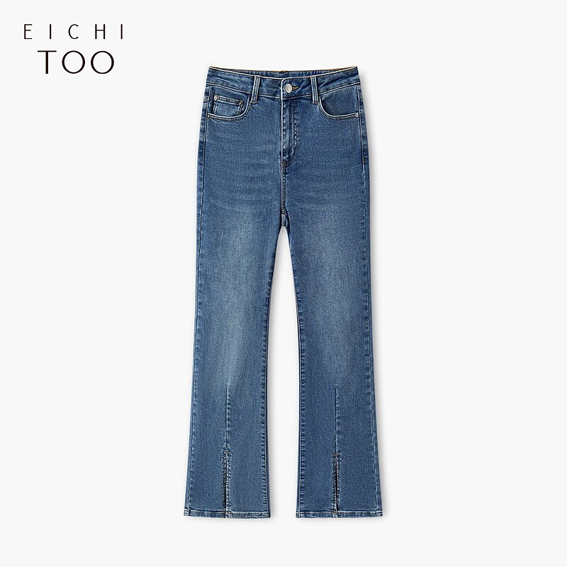 A爱居兔牛仔裤经典简约脚口开衩喇叭裤女EKNAJ1N012A