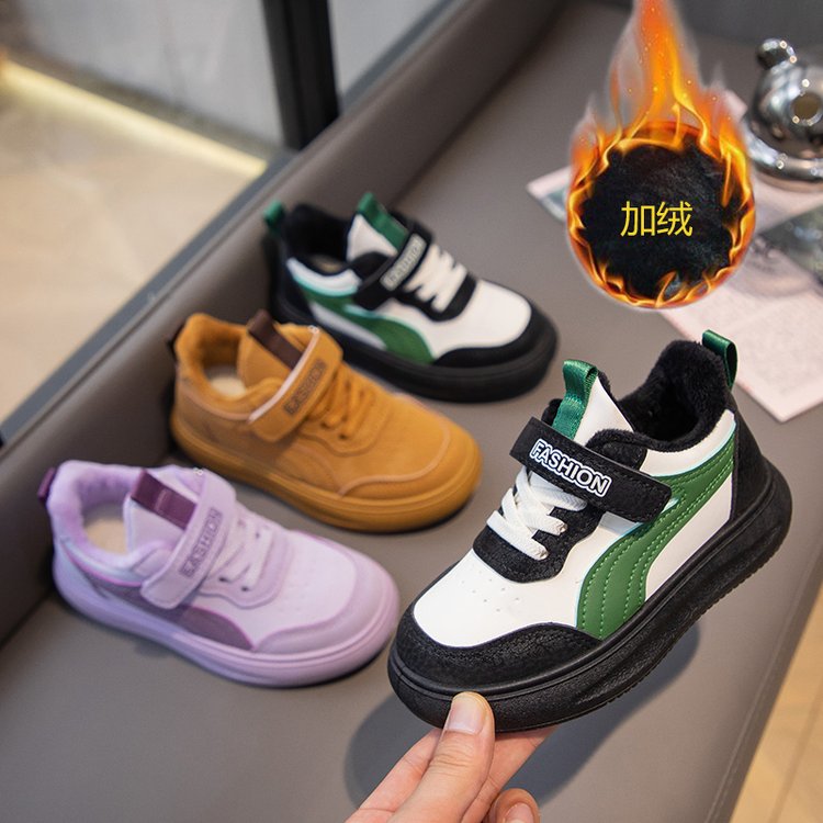 冬季运动鞋橡胶休闲鞋儿童减震岁女童宝宝软底加绒小童秋冬