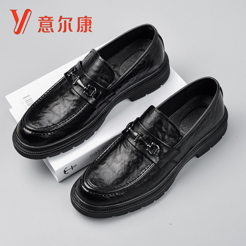正品意尔康皮鞋男士一脚蹬新款豆豆鞋商务正装鞋软底高档乐福鞋