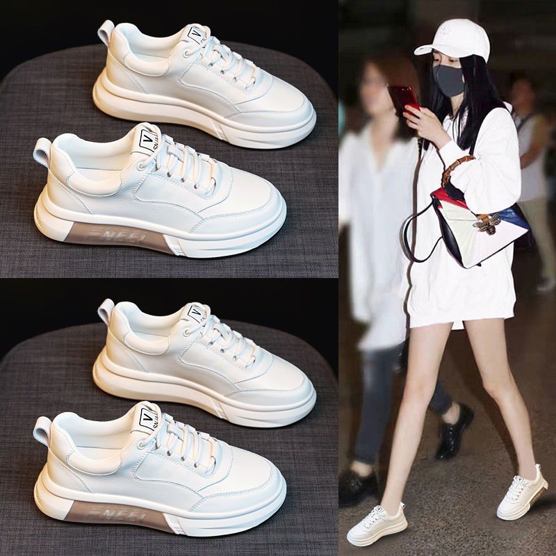 软皮小白鞋女2023年新款春季爆款百搭厚底板鞋休闲运动鞋老爹鞋