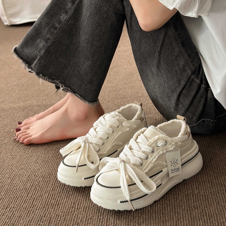 厚底帆布鞋女2023新款鞋子夏季透气小白鞋小众百搭增高休闲板鞋女