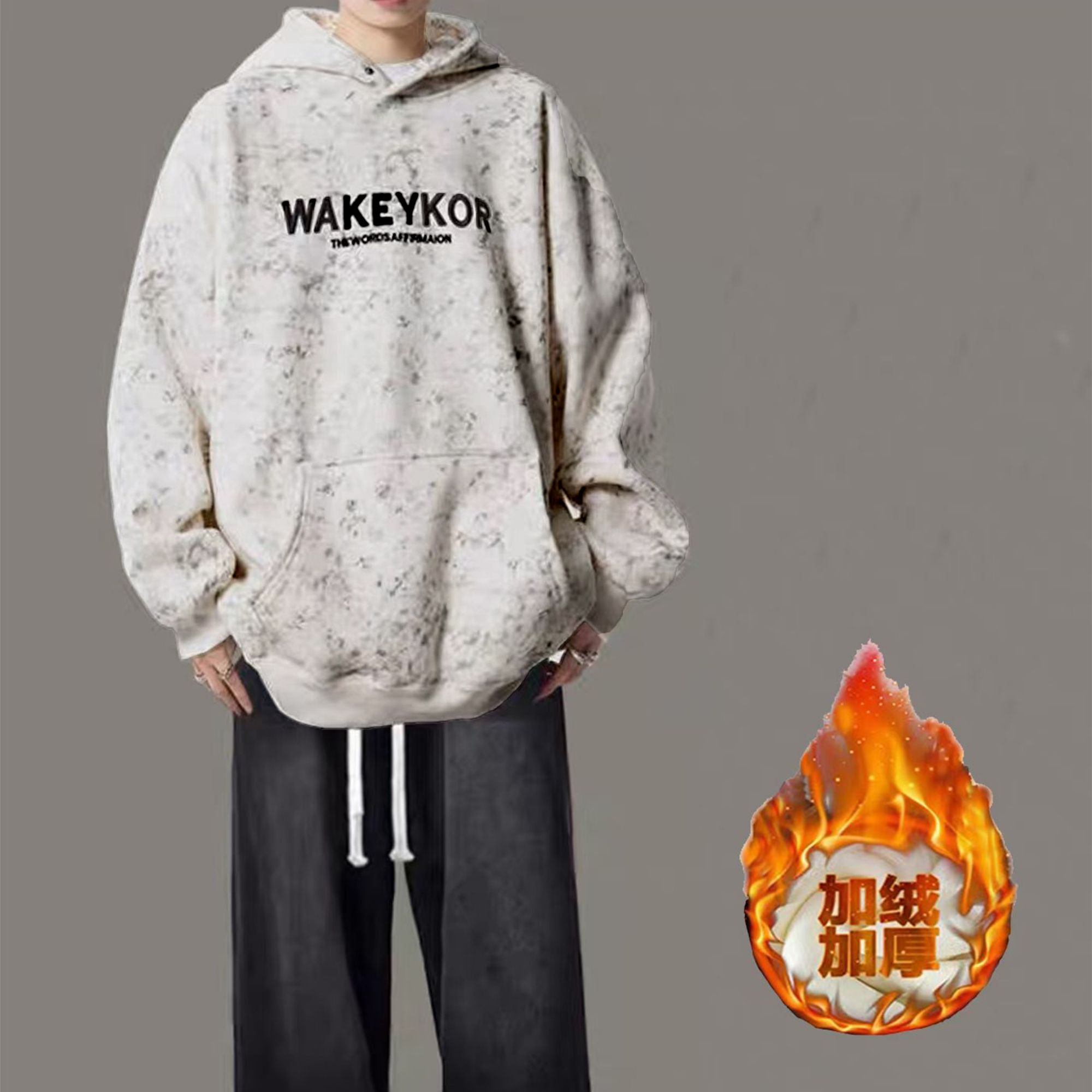 卫衣印染休闲运动套装复古运动帽衫秋冬加绒情侣印花ins潮流