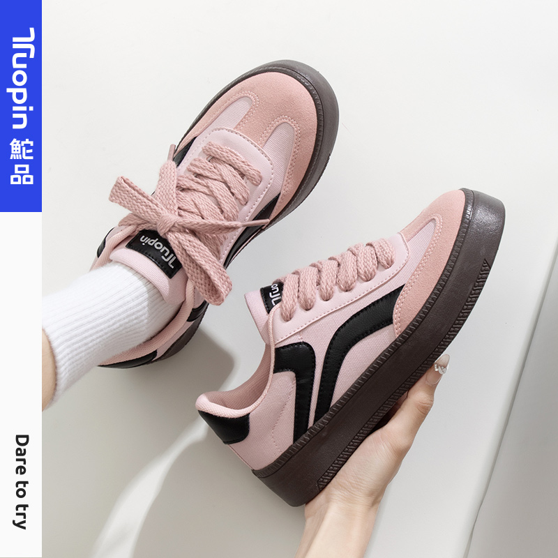 鮀品派派鞋复古德训低帮帆布板鞋2024新春学生女款时尚百搭休闲鞋