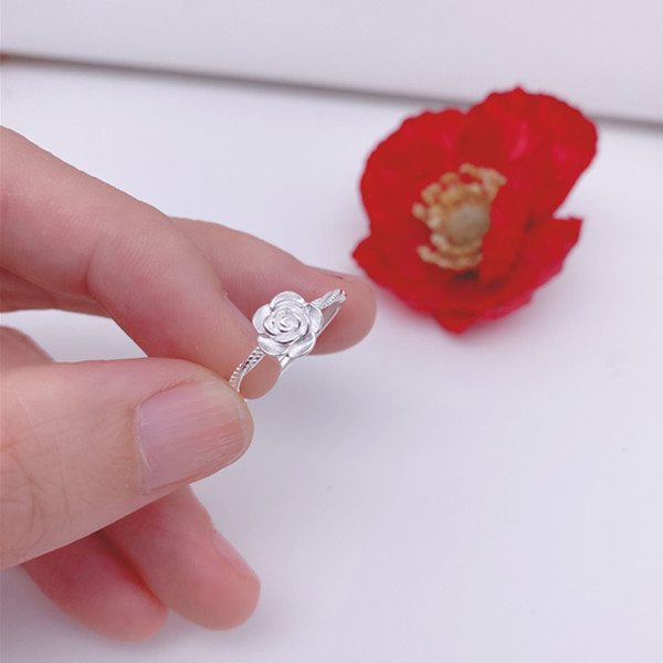 足银戒指 足银990【玫瑰花戒指】民族风复古活口