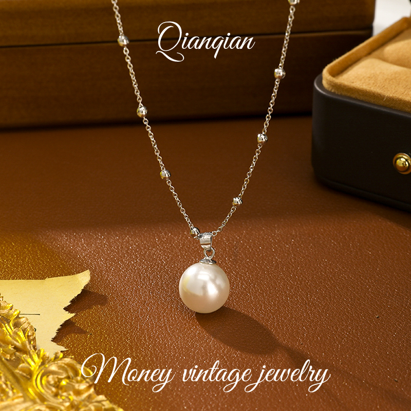 链子925银 冷光白单珠小银豆项链强光百搭气质经典锁骨链vintage