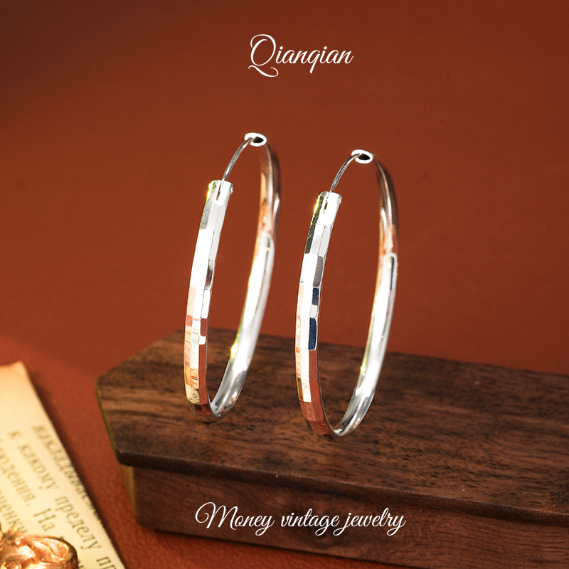 925银耳饰 车花纯银大耳圈时尚修脸型耳环光面高级感气质vintage