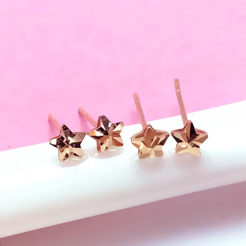 紫金立体小星星耳钉女款精致百搭可爱14K玫瑰金耳饰