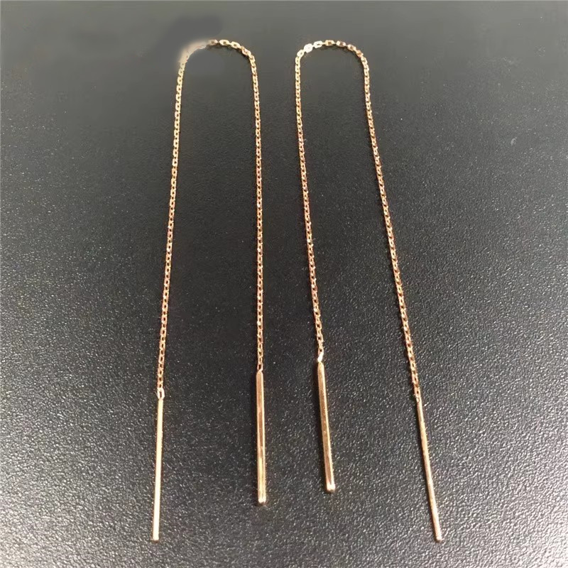 瑷菲尔珠宝耳线新款14K玫瑰金彩金O字卡链耳线流苏简洁精致