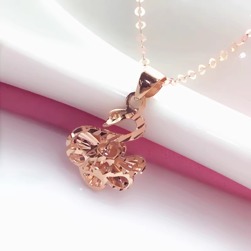 玫瑰金女士闪亮天鹅吊坠精致秀气14k紫金坠子