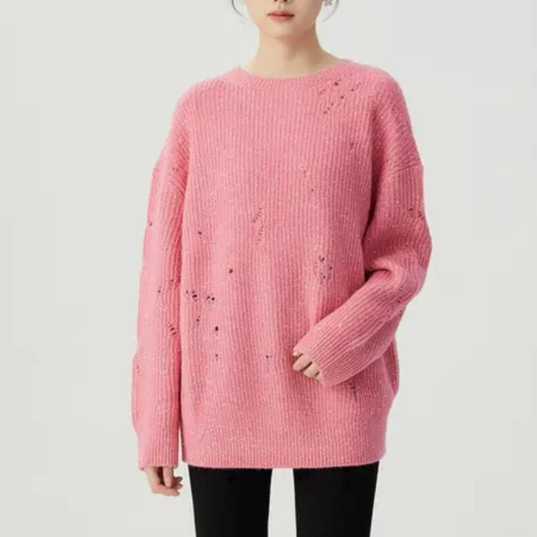 【商场同款】山羊绒不规则破洞毛衣设计星空宽松套头针织衫1399668