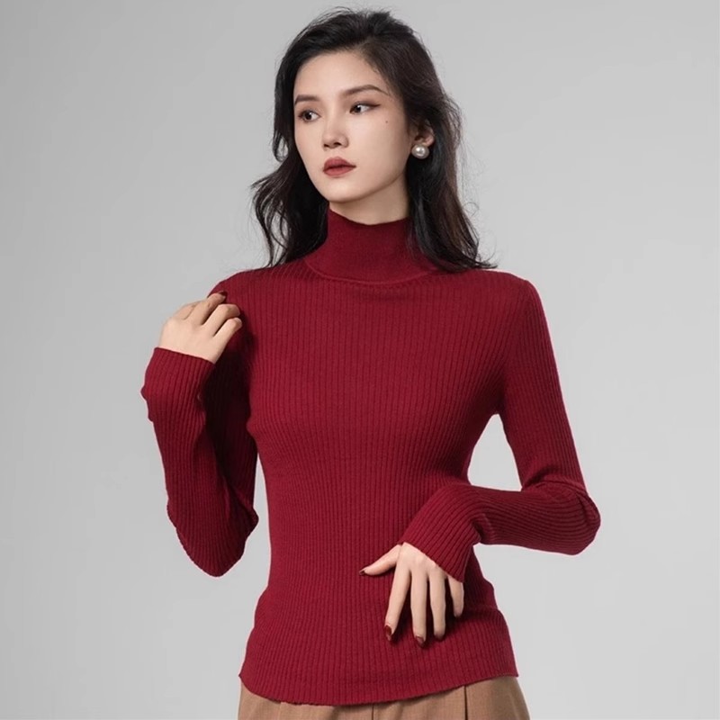 【商场同款】修身打底衫春季新款烟管领百搭长袖套头毛衣女5399640