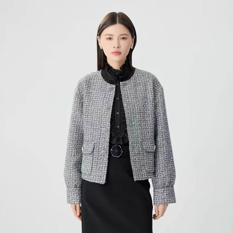 【商场同款】2025冬季新款时尚圆领气质简约百搭小香风外套5400912