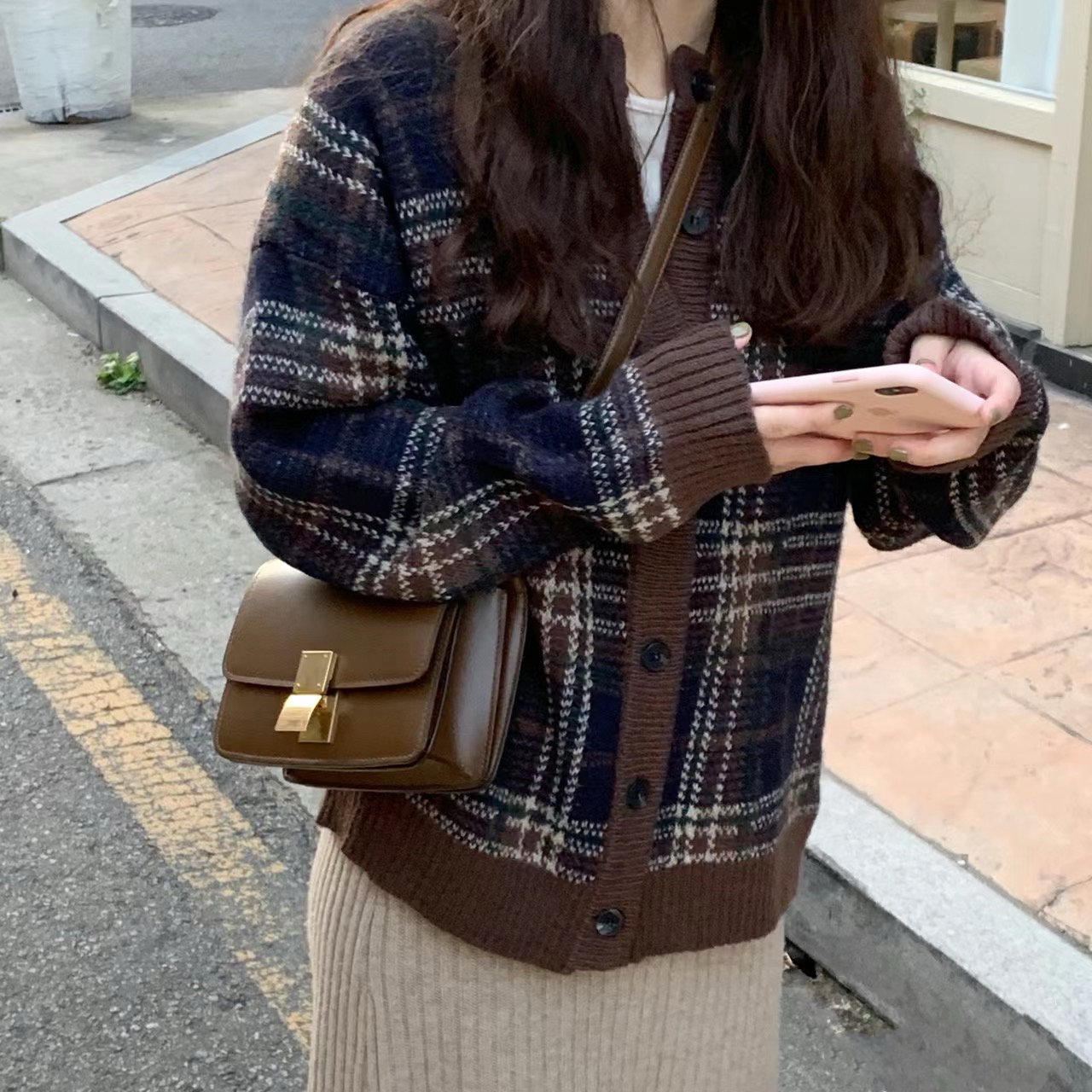 95新 Celine/思琳 小号box棕金斜挎包