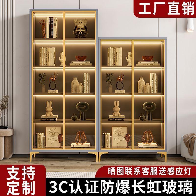 防尘书柜带玻璃门手办展示柜轻奢靠墙储物柜子陈列置物柜落地书架