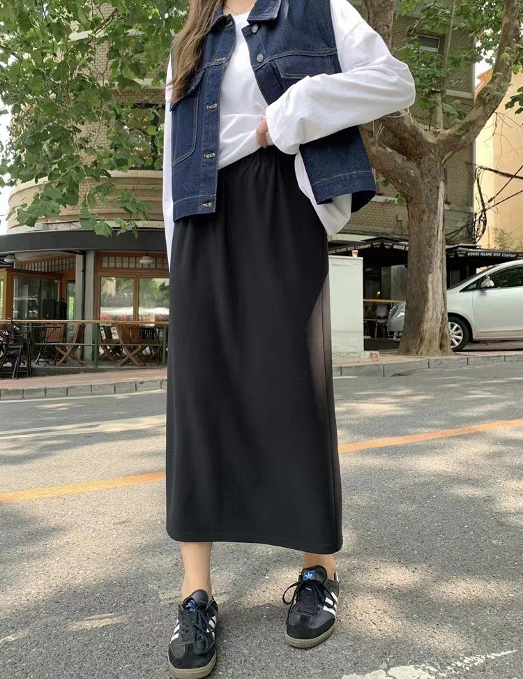 (晓晓家)微胖大码秋冬后边开衩西装垂感百搭黑半裙(130-185斤)