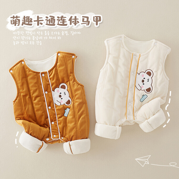 宝宝背带裤秋冬款婴儿夹棉连体衣可爱婴幼儿保暖幼儿马甲哈衣冬季