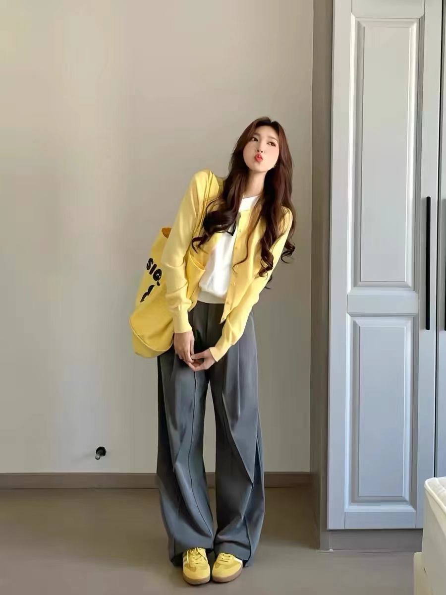 【现货】春秋韩版宽松慵懒风时髦百搭外搭打底针织开衫外套上衣