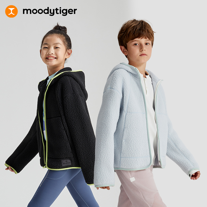 moodytiger【活动】儿童波斯绒连帽冬季舒适户外休闲保暖外套【H】