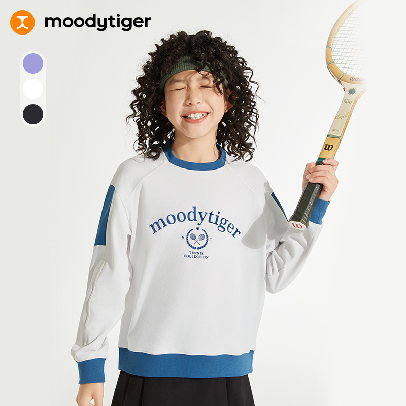 moodytiger【活动】男女童花纱针织卫衣撞色透气户外休闲43510301