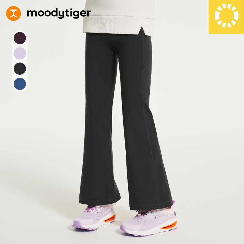 moodytiger【活动长裤34】女童微喇紧身裤透气弹力运动裤|小云朵【H】