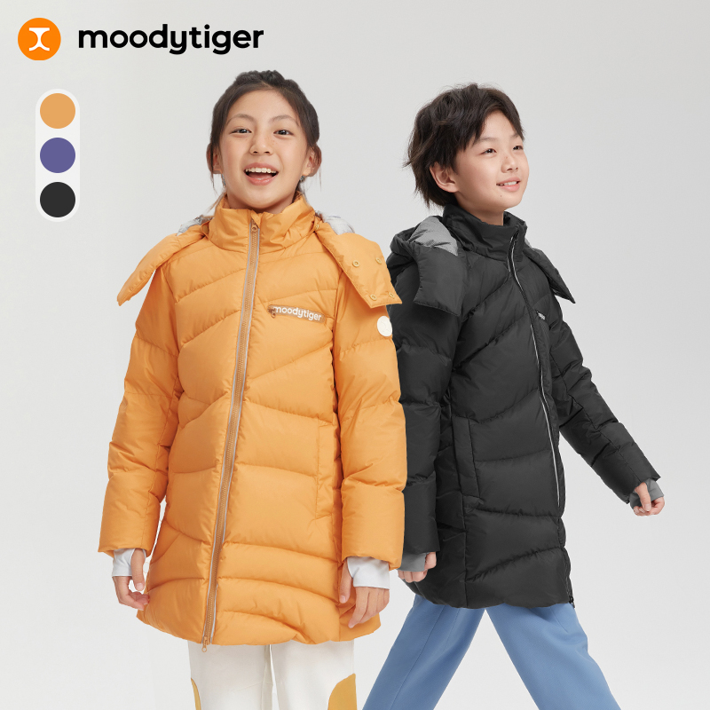 moodytiger【活动】儿童羽绒服三层护暖防风中长款连帽44510702【H】