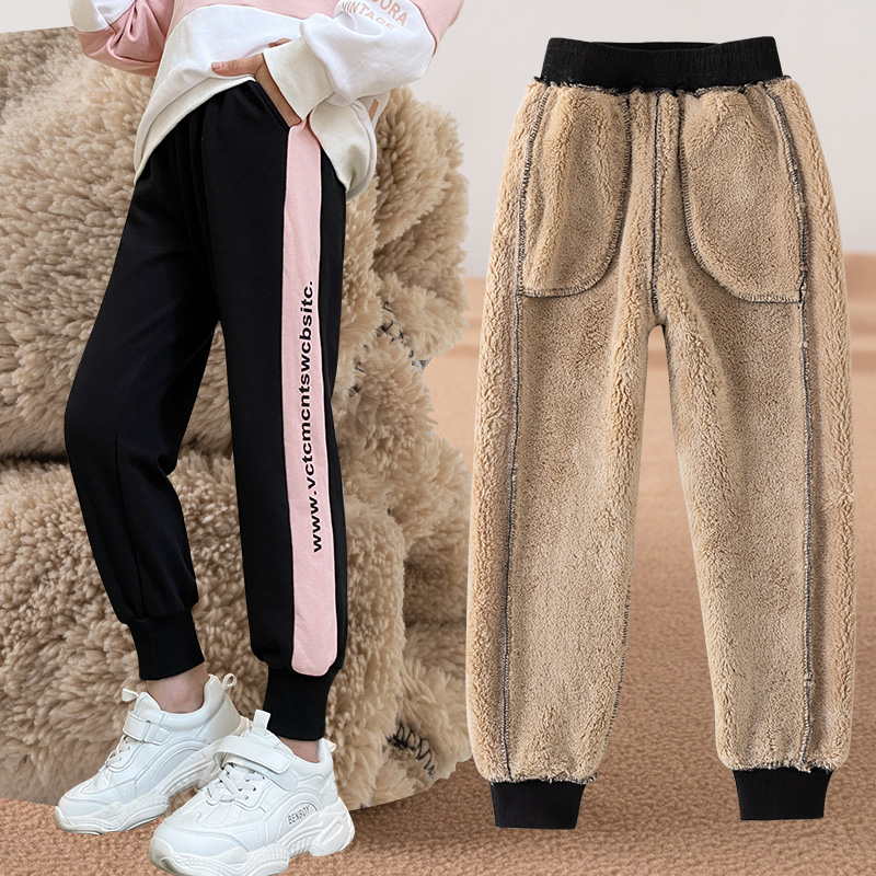 女童裤子秋冬外穿洋气冬季保暖棉裤中大儿童加绒加厚羊羔绒运动裤