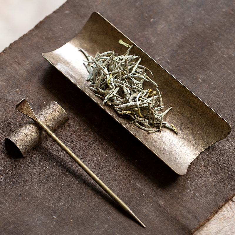 百垚纯手工锤纹铜茶则三件套中式仿古茶荷茶铲茶勺茶匙茶拨零配件