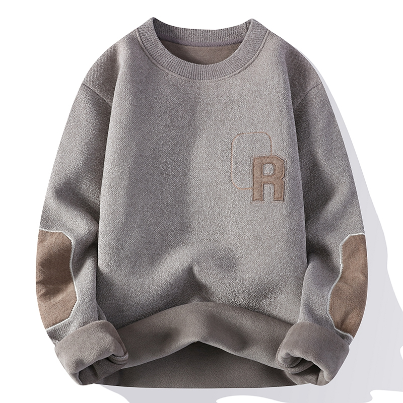 冬季一体绒加绒加厚毛衣男士宽松圆领保暖休闲打底衫潮流百搭男装