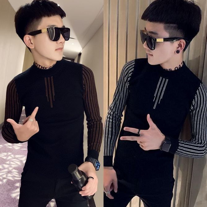 社会小伙针织衫秋冬季潮流男士修身精神潮牌帅气百搭青年圆领毛衣