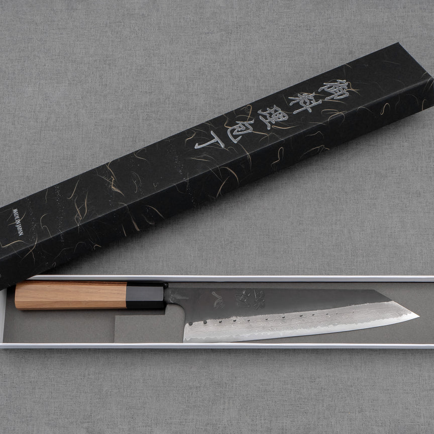 日本进口初心蜃气楼二瓶贵大纯手工锻打超青黑打墨流切付牛刀菜切