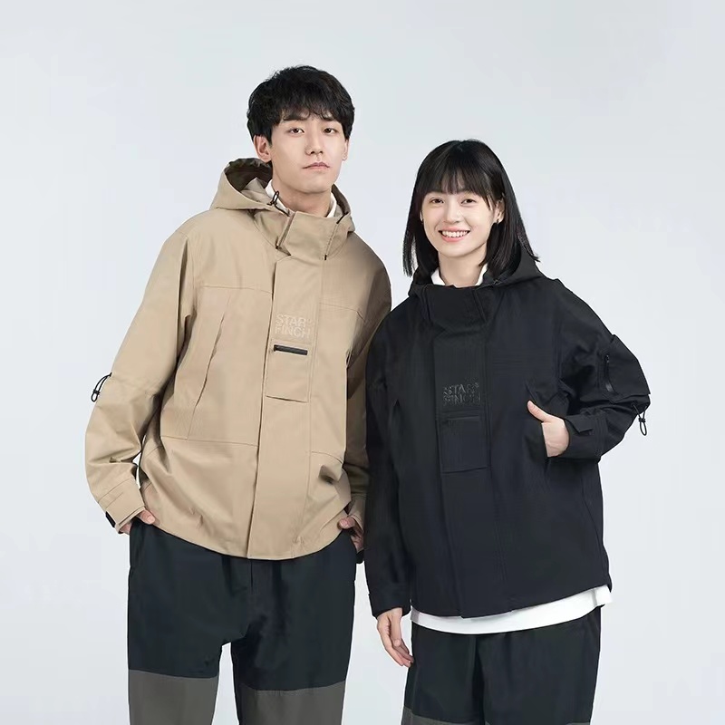  立体多口袋印花男女同款户外运动防风连帽休闲外套冲锋衣WC2030