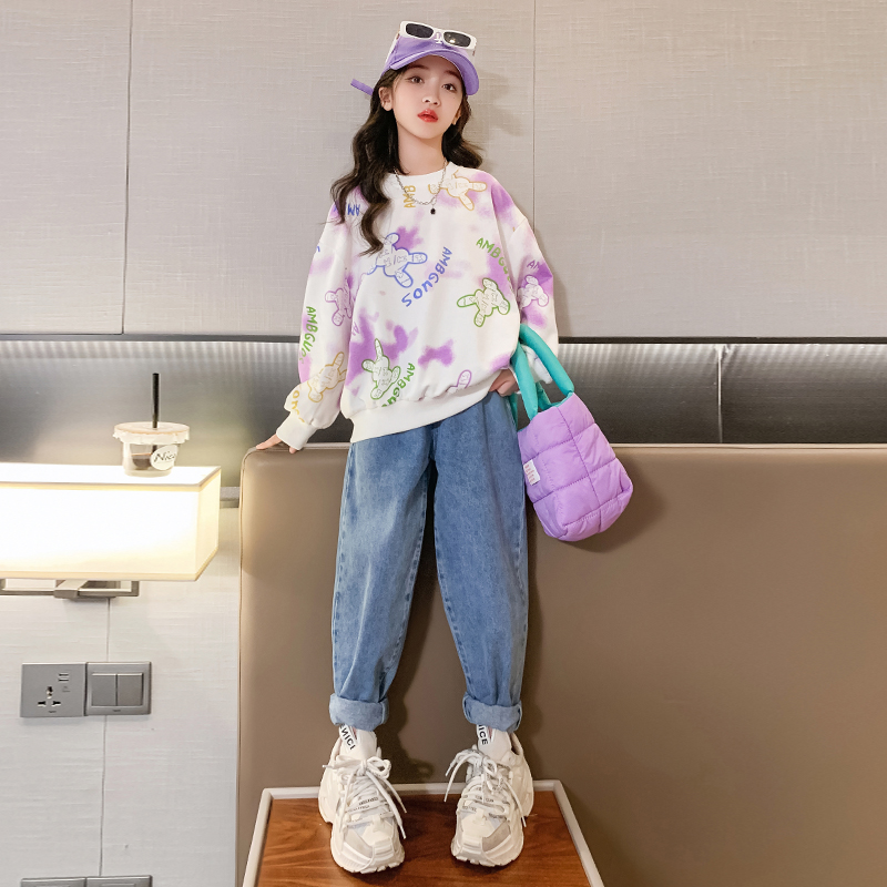 女童卫衣春装2024新款洋气儿童扎染洋气长袖上衣女大童百搭休闲装
