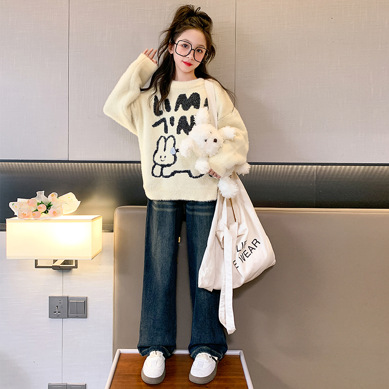 毛衣女童冬季2023新款洋气女孩加厚秋冬毛线衣时尚儿童装加厚上衣