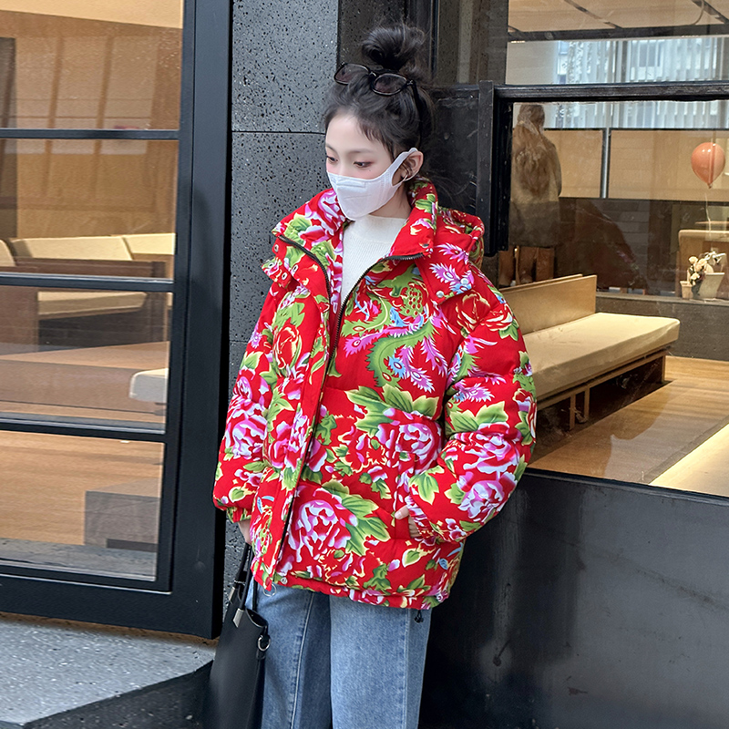 女童东北大花棉袄外套冬装中国风拜年服大童冬季过年儿童加厚棉衣